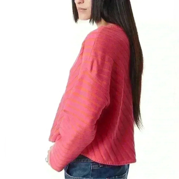 Circus NY by Sam Edelman V-Neck Textured Rib Cropped Sweater~pink/orange~NWOT~ M - Picture 3 of 9